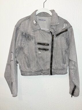 Carmar Light Gray Distressed Cropped Denim Jacket SZ- XS